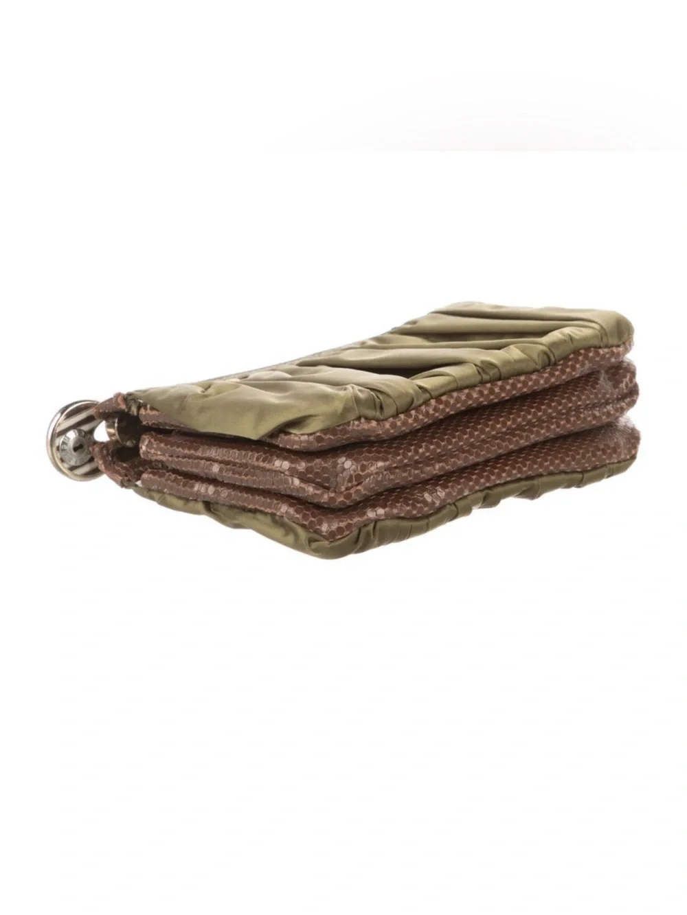 Henri Bendel Olive Green Pleated Wallet/Coin Purse w/ snake skin leather accents